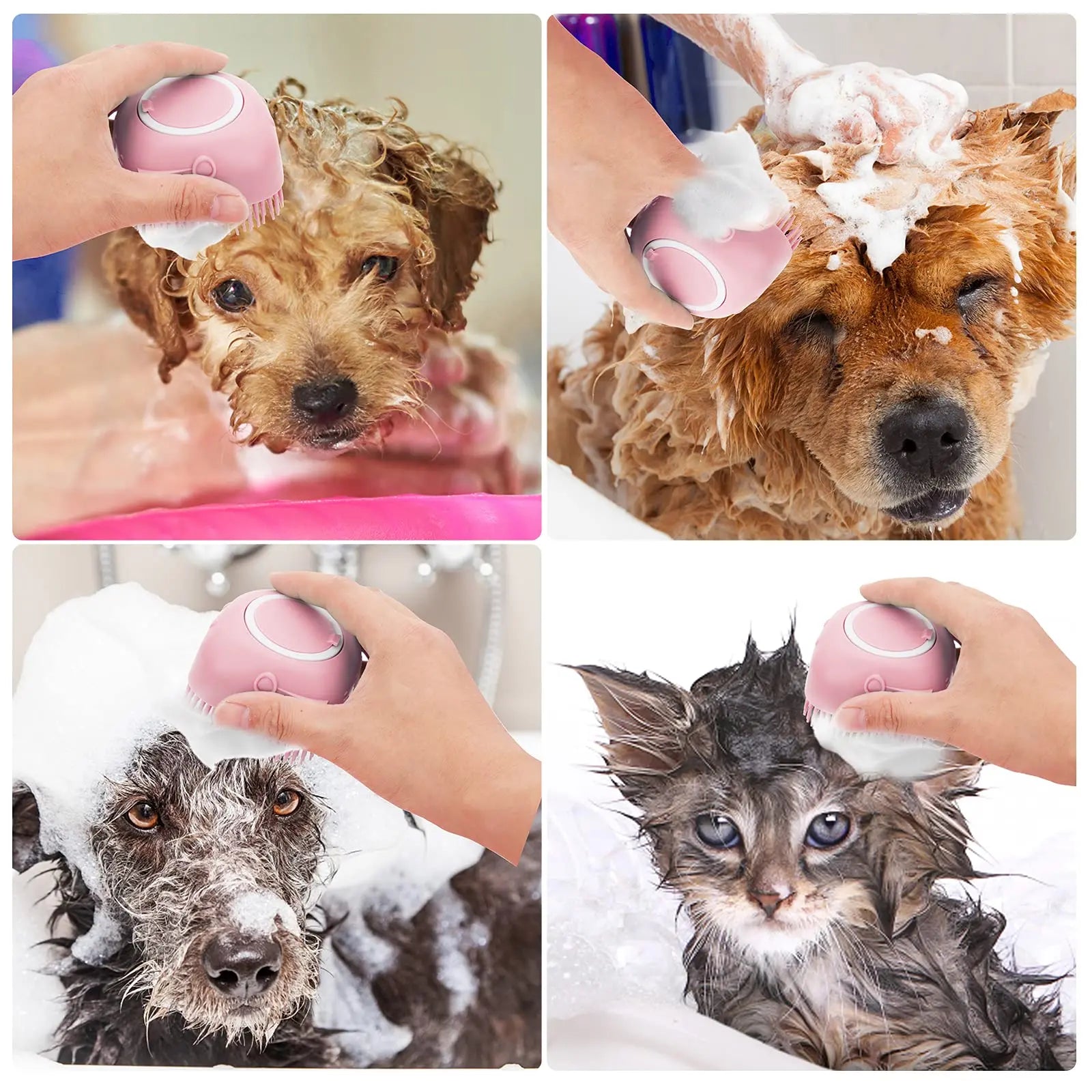 Spring 2 in 1 Silicone Pet Bath Brush, 1/2 Counts Multifunctional Pet Bath Soap Dispenser Massage Brush, Dog Cat Bath Shower Massaging Accessories for Holiday Gift