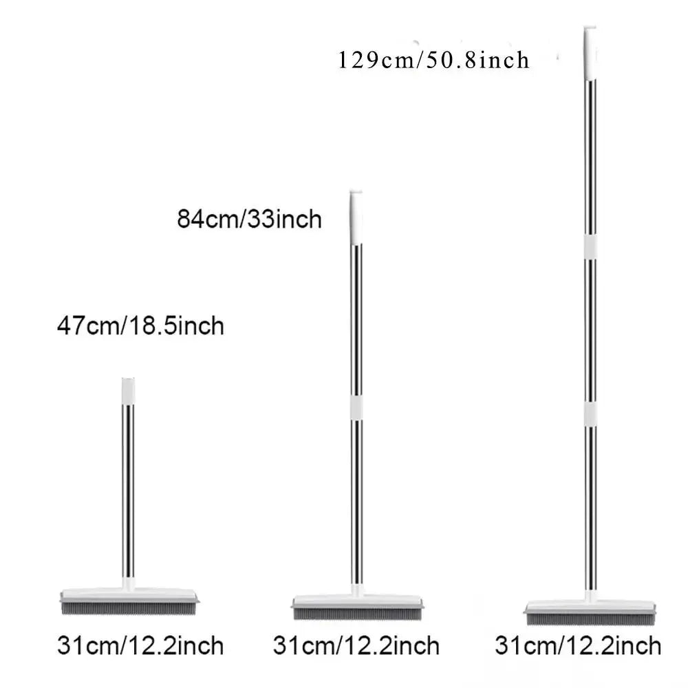 2 in 1 Broom with Squeegee Edge, 1 Count Adjustable Long Handle Soft Rubber Bristle Broom for Outdoor Indoor, Carpet Brush for Pet Cat Dog Hair Removal, House Cleaning Tools