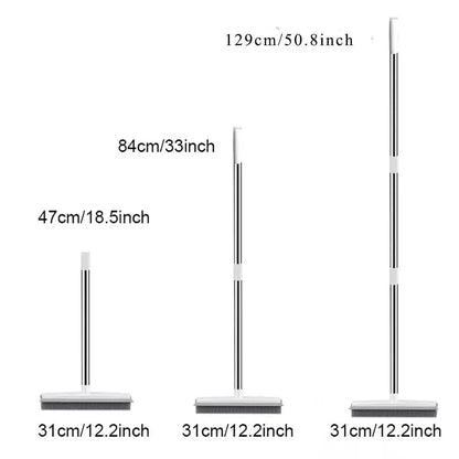 2 in 1 Broom with Squeegee Edge, 1 Count Adjustable Long Handle Soft Rubber Bristle Broom for Outdoor Indoor, Carpet Brush for Pet Cat Dog Hair Removal, House Cleaning Tools